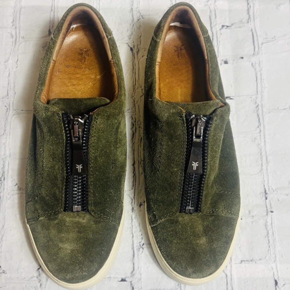 Frye Lena Shoes Womens Size 8.5 M Green Suede Zipper Comfort Casual Sneakers - Picture 4 of 12